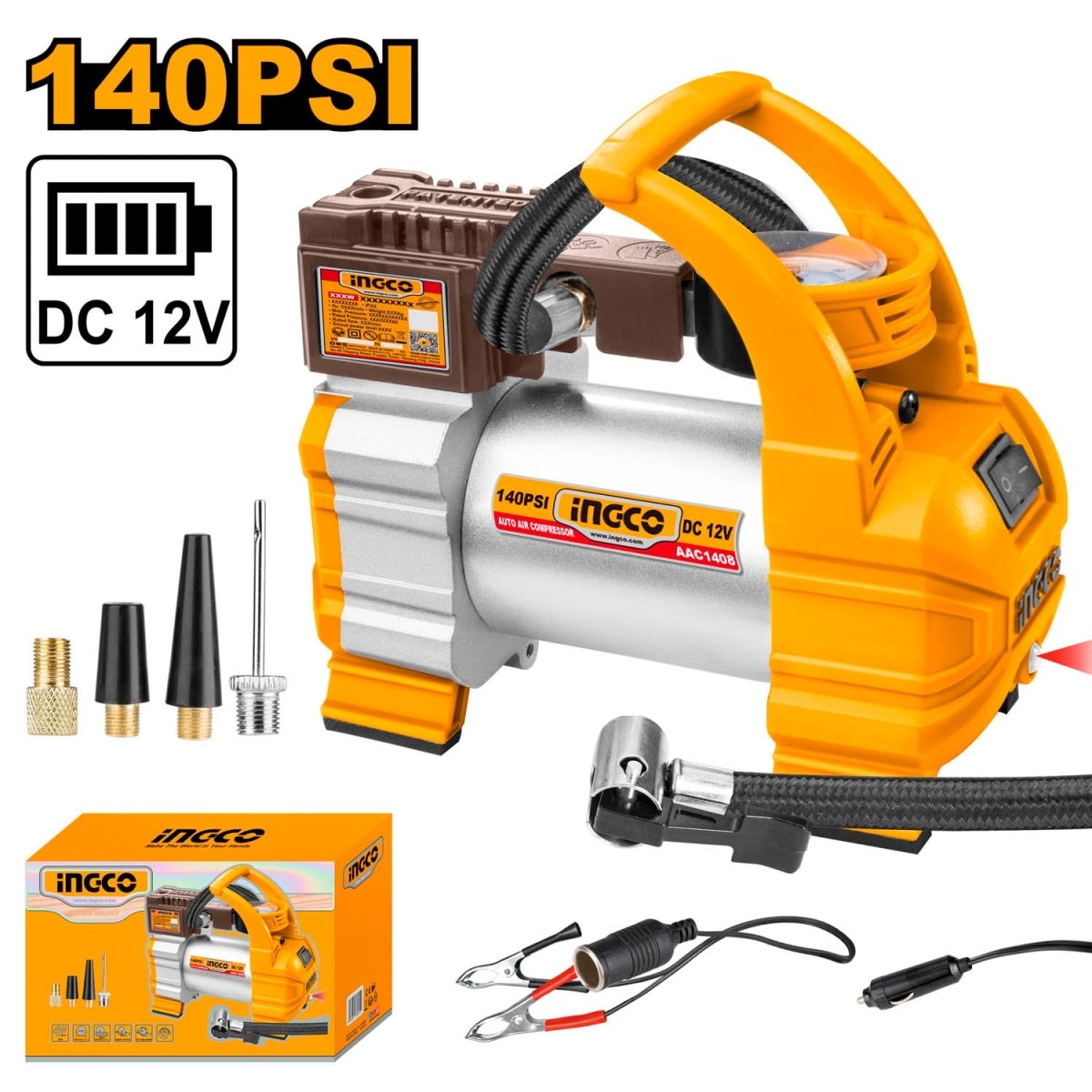 Compresor Automotriz 10a 140psi 35l/min Luz Led Aac140 Ingco - MARKEMSTORE - Compresores