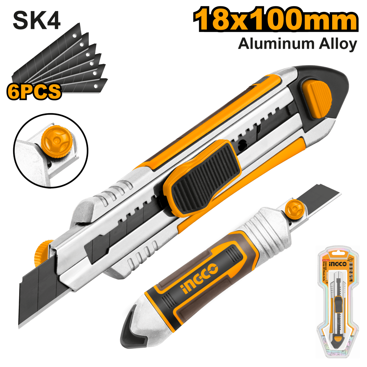 Cuchilla Snap Off 18x100mm Aluminio C/6 Cuchillas Ingco HKNS1808 - MARKEMSTORE - 