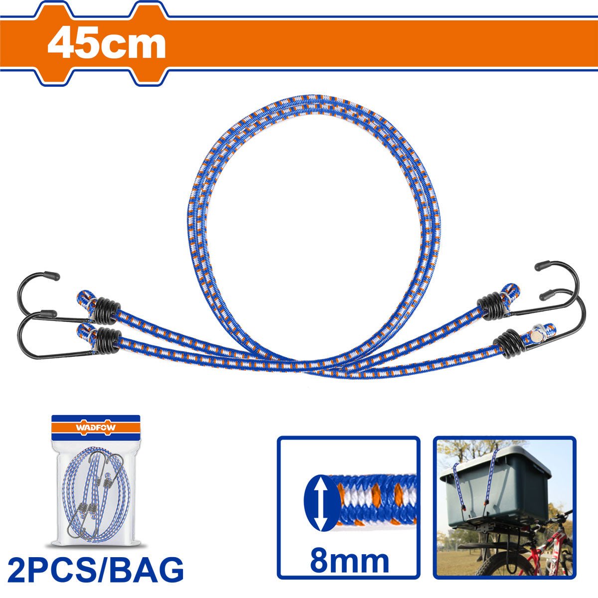 Cuerda Elástica de 45cm con Gancho 2 Piezas WLRP1145 - MARKEMSTORE - Cuerdas y Cabuyas