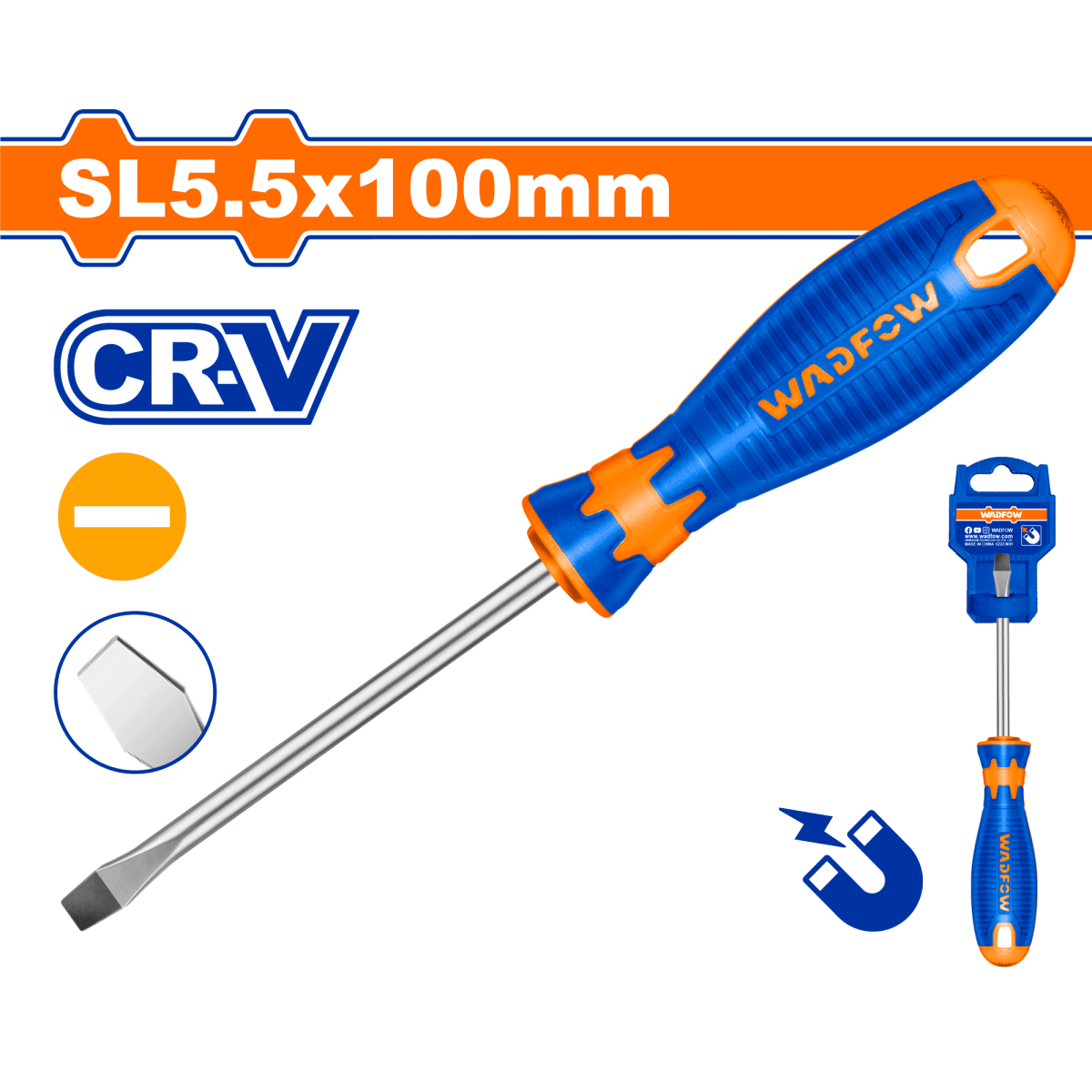 Destornillador Pala 5,5X100 Crv Agarre Suave WADFOW WSD1254 - MARKEMSTORE - 