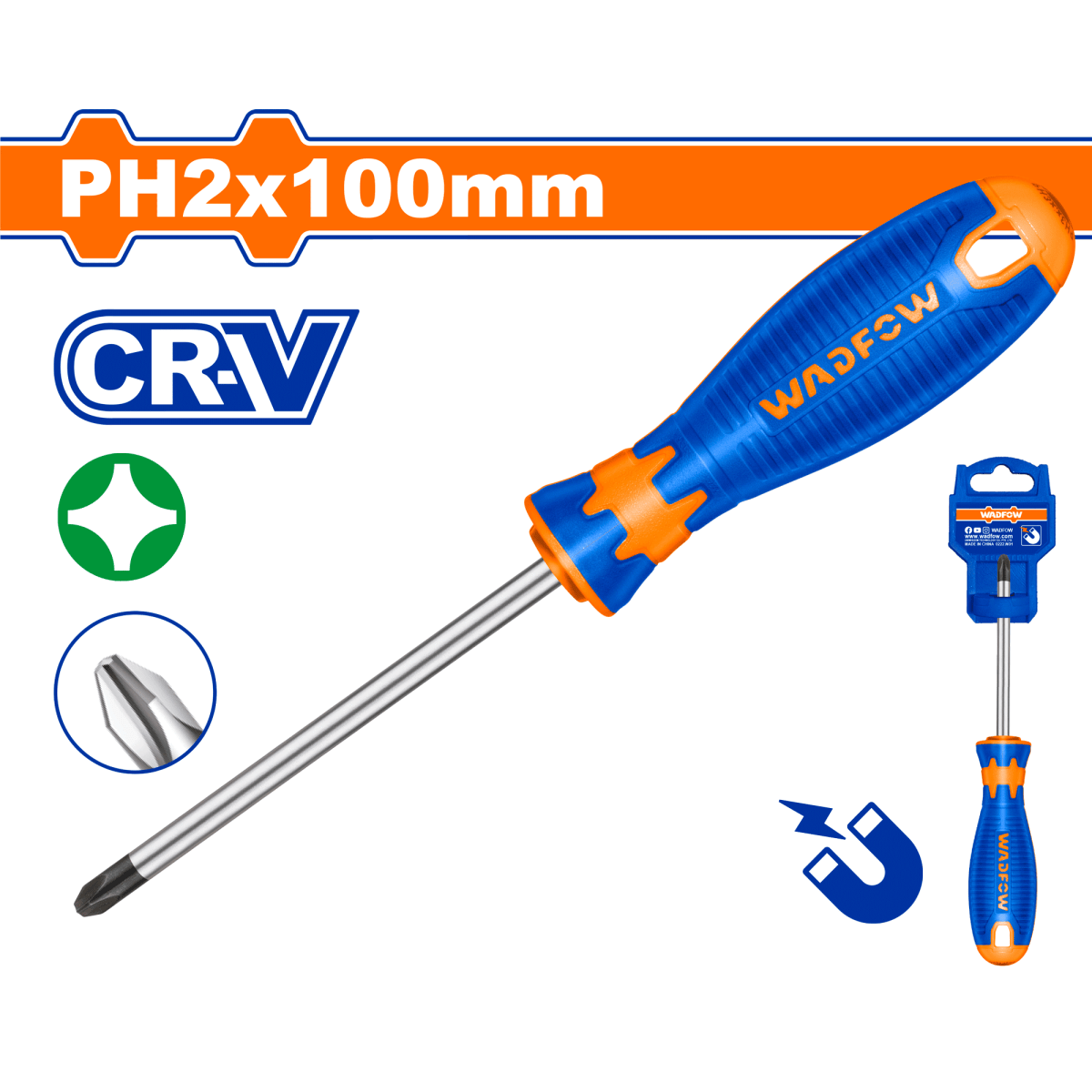 Destornillador Phil Ph2X100 Crv Agarre Suave WADFOW WSD2224 - MARKEMSTORE - Destornilladores y Juegos