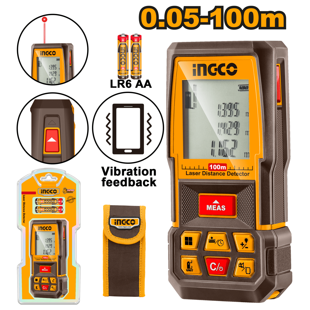 Detector De Distancia Laser 100Mts INGCO HLDD1008 - MARKEMSTORE - HERRAMIENTA PARA MEDICION