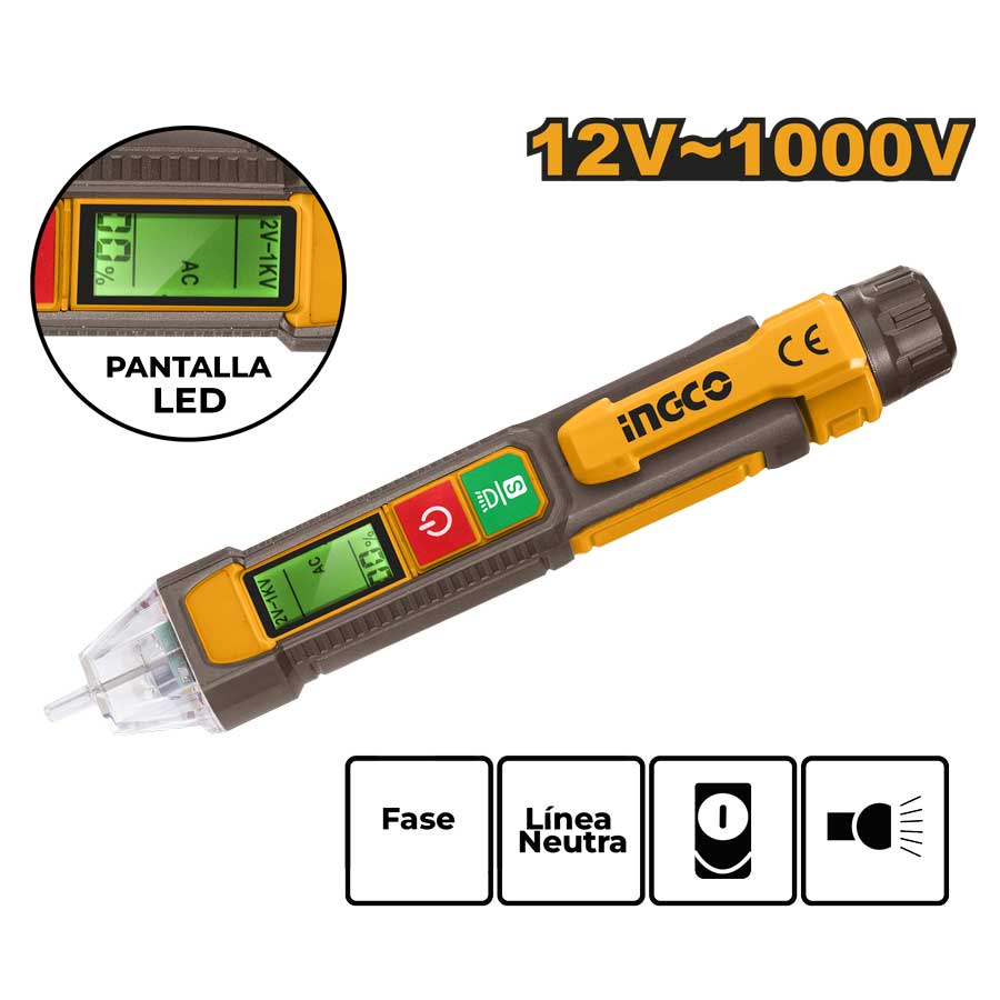 Detector de Voltaje AC INGCO VD210003 12V - 1000V | Probador de Voltaje - MARKEMSTORE - HERRAMIENTA PARA MEDICION