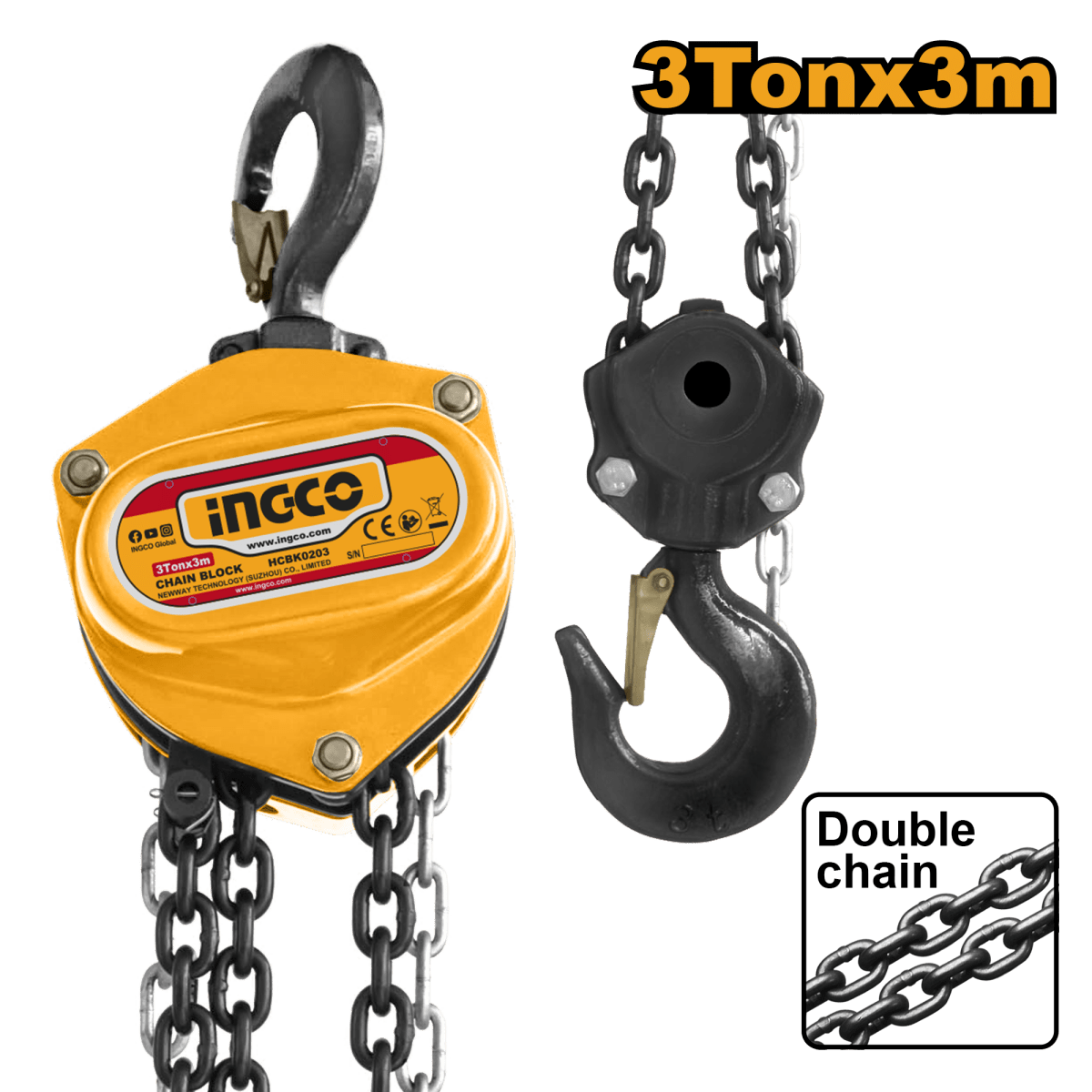 Diferencial Manual De Cadena 3ton 3mts X 2 Cadenas - Ingco - MARKEMSTORE - 
