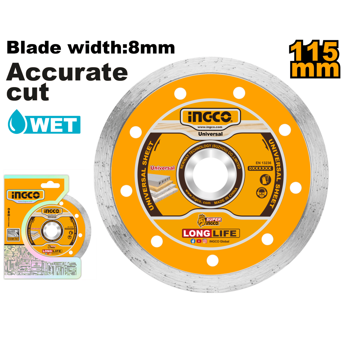Disco Diamantado Liso 4 - 1/2X22.2Mm INGCO DMD021152 - MARKEMSTORE - 
