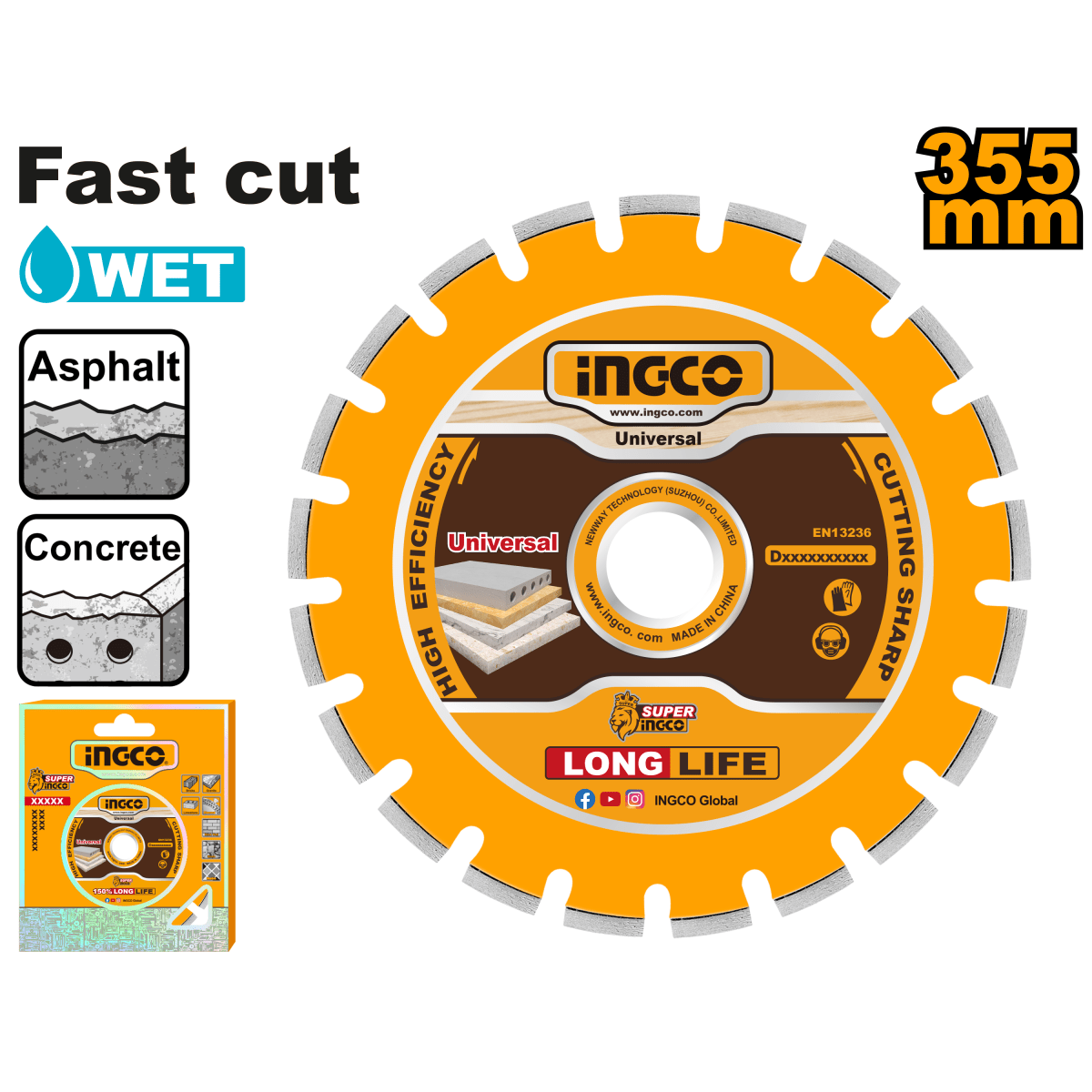 Disco Diamantado Segmentado 14X25,4Mm INGCO DMD033551 - MARKEMSTORE - 