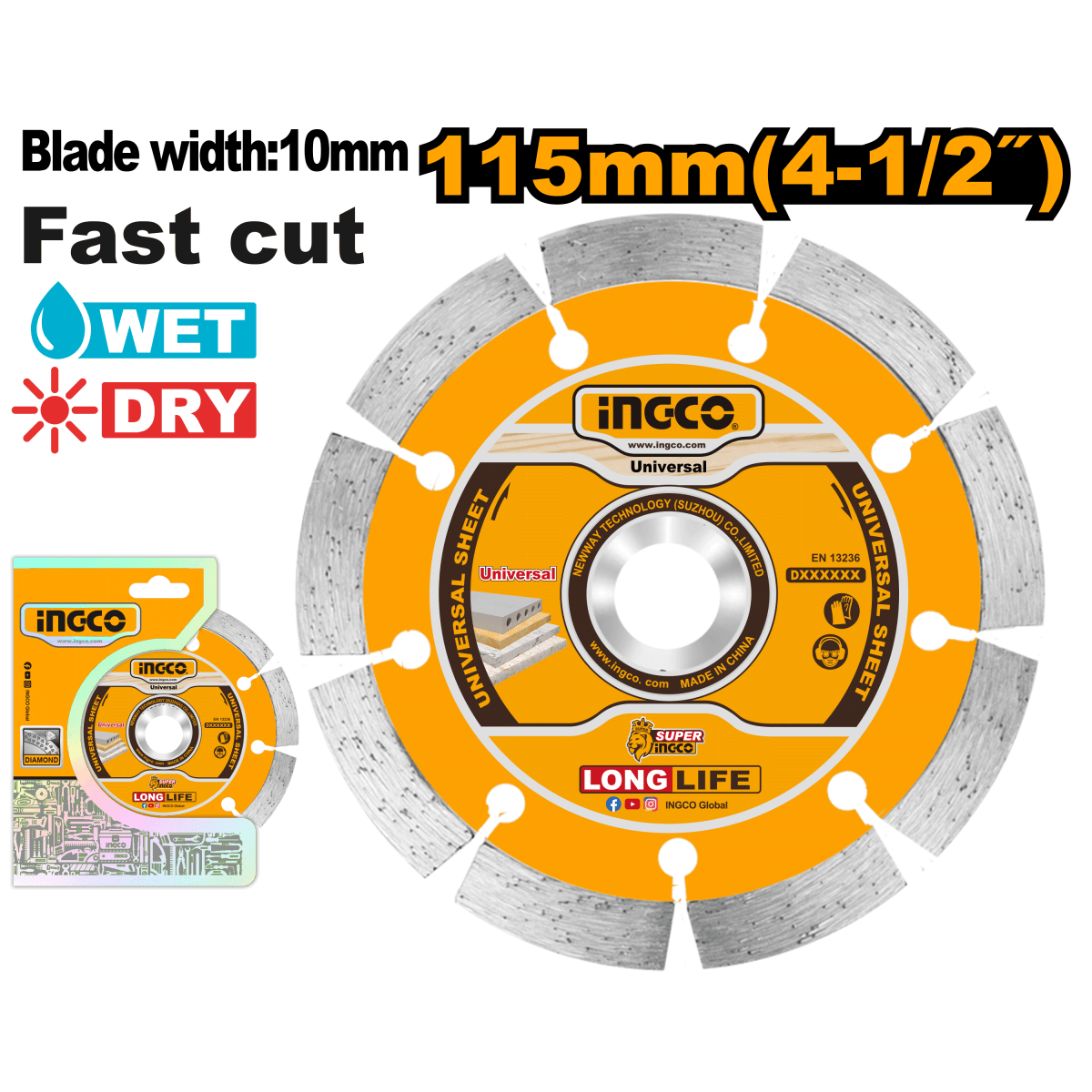 Disco Diamantado Segmentado 4 - 1/2X22,2Mm INGCO DMD011152 - MARKEMSTORE - 