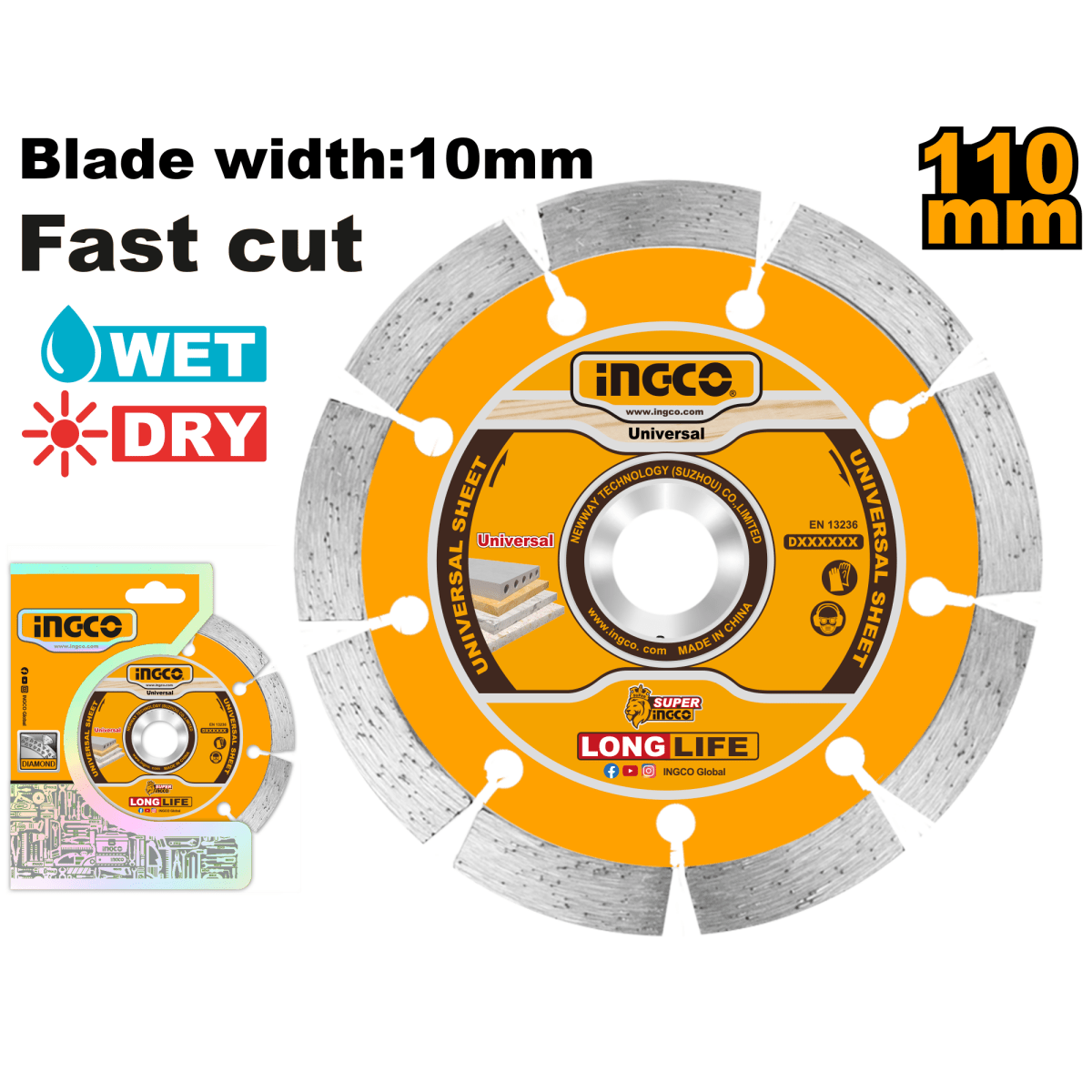 Disco Diamantado Segmentado 4 - 3/8X20mm INGCO DMD011102 - MARKEMSTORE -