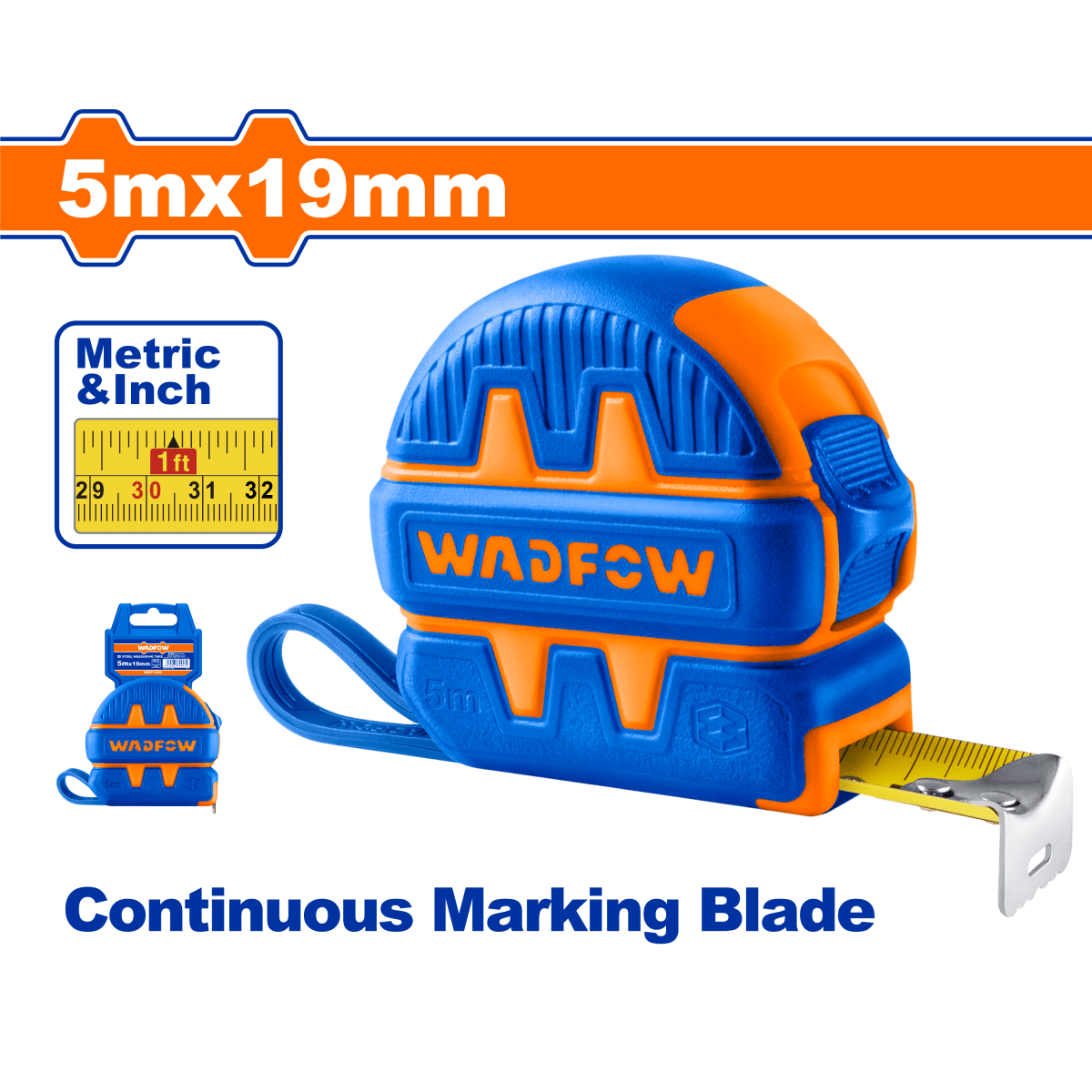 Flexómetro 5Mx19Mm 1 Botón Mts/Pulg Wmt1220 - MARKEMSTORE -