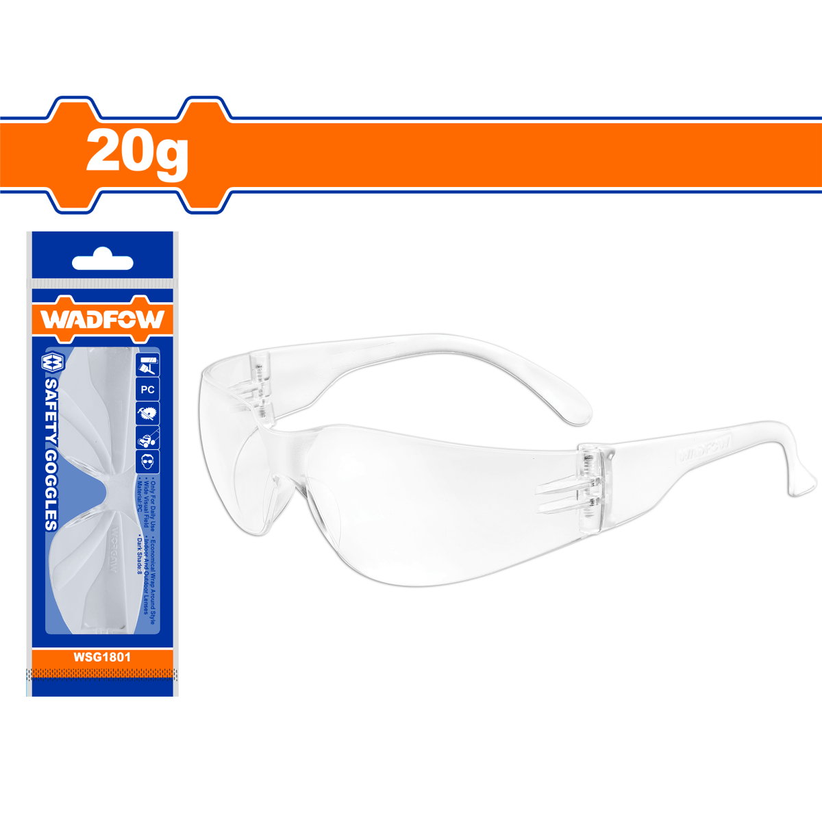 Gafas de Seguridad En PC /Ajustable WADFOW WSG1801 - MARKEMSTORE - Gafas