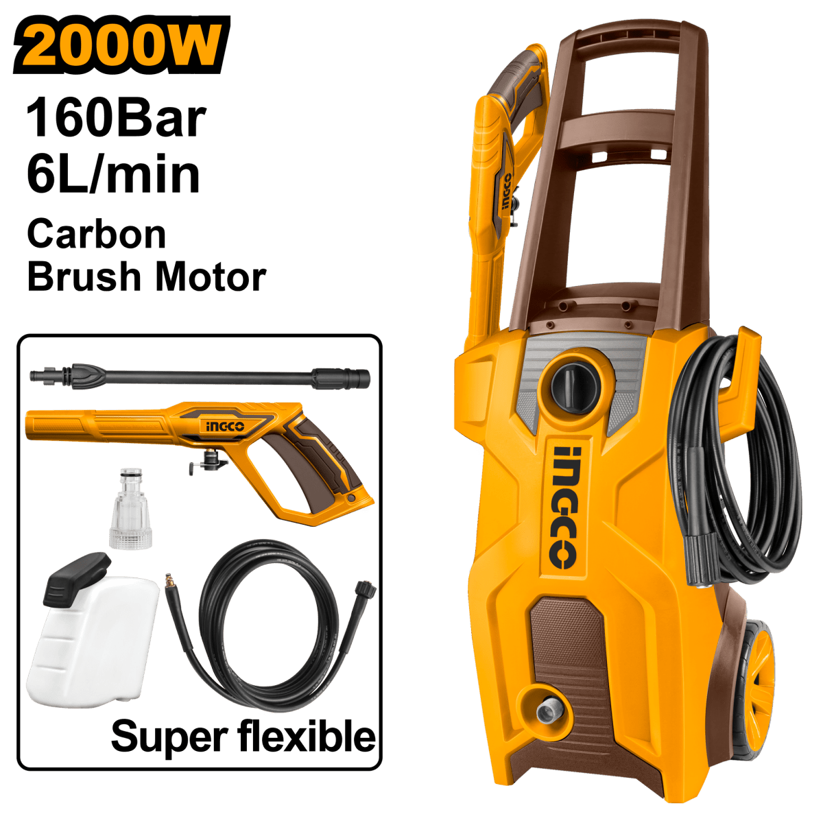 Hidrolavadora 110/120V 2000W 2320 Psi 6,0L/Min INGCO UHPWR20018 - MARKEMSTORE - 