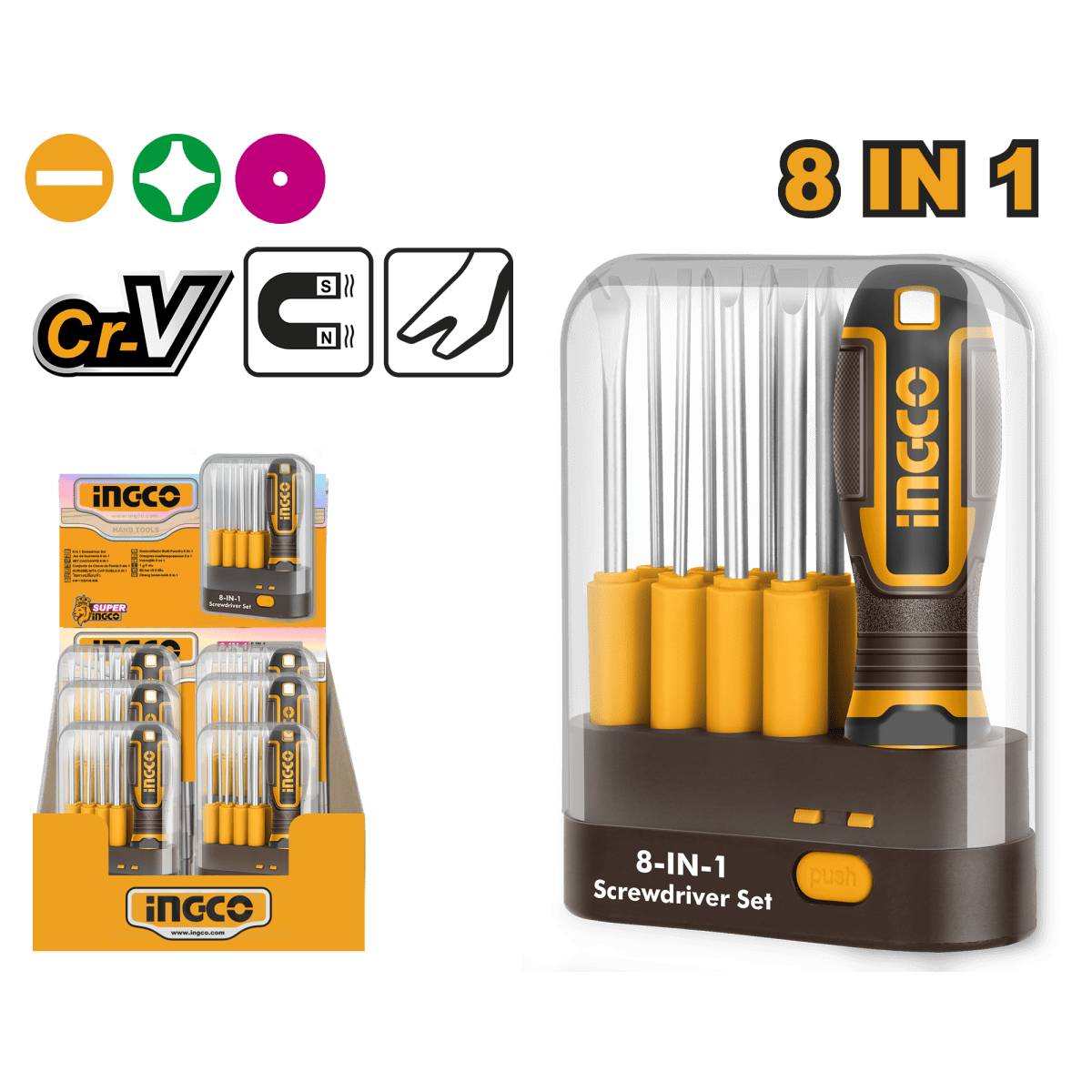 Ingco Juegos Destornilladores 9 Piezas Intercambiable - MARKEMSTORE - Ferreteria