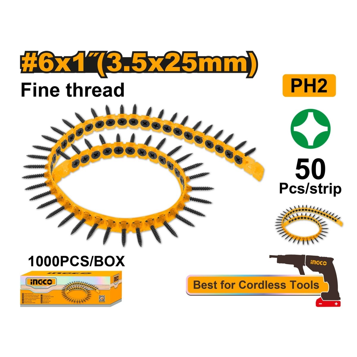 Ingco Tira Tornillo Drywall 6X1 Rf 50Pcs Ana19251 - MARKEMSTORE -