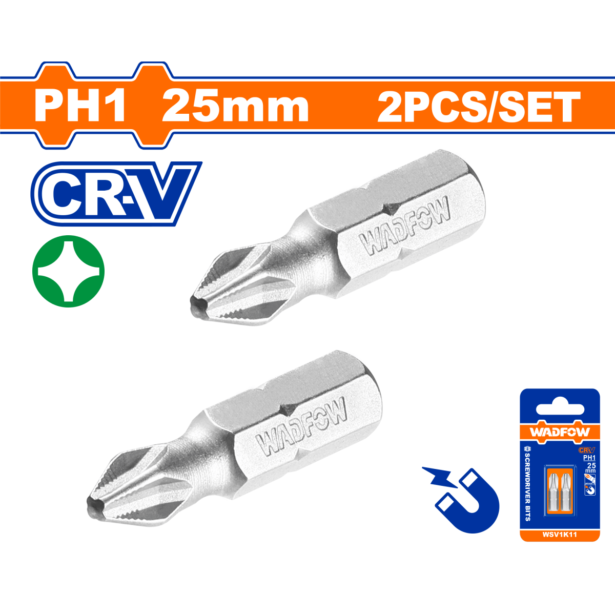 Juego 2 Puntas Destornillador Ph1X25Mm Crv WADFOW WSV1K11 - MARKEMSTORE -