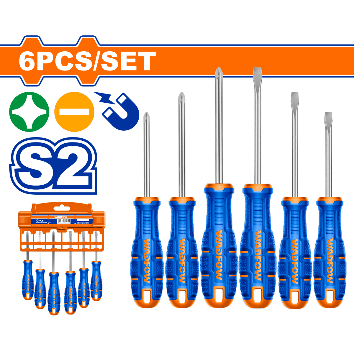 Juego 6 Destornilladores Pala y Phil Bicolor WADFOW WSSA406 - MARKEMSTORE - Ferreteria