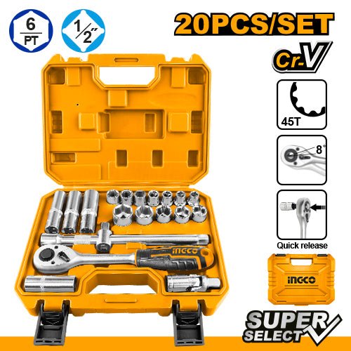 Juego De Dados 20 Pzs M1/2 10 - 24Mm Ingco HKTS12201 - MARKEMSTORE - 