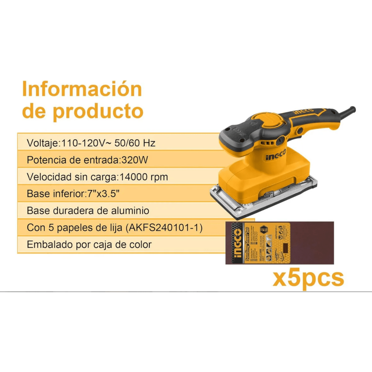 Lijadora De Acabado 320w 12000rpm INGCO UFS3208 - MARKEMSTORE - Lijadoras