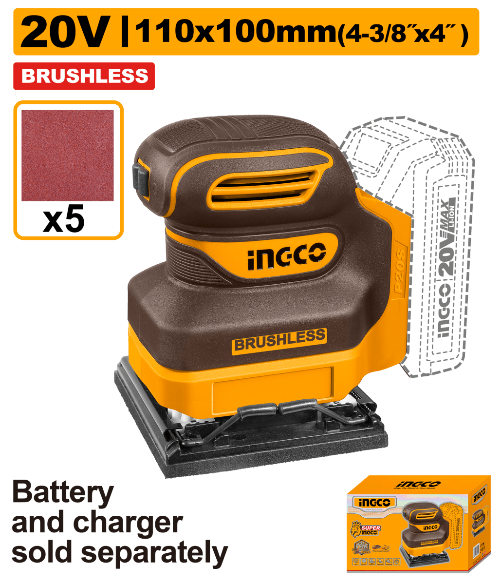 Lijadora De Palma 20V 12000Rpm Incluye 5 Pliegos De Lija Ingco CSHSLI2024 - MARKEMSTORE -