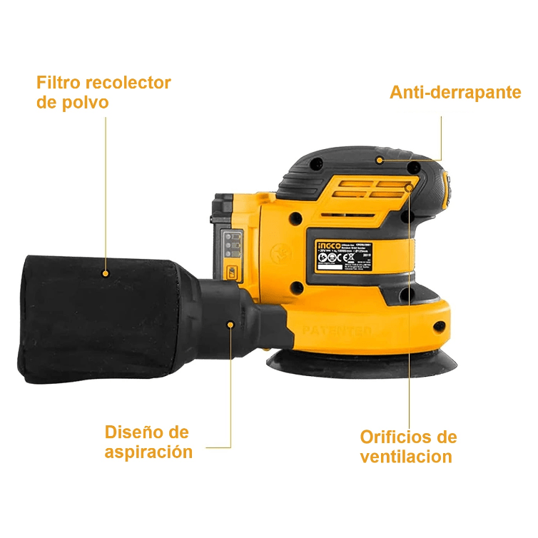 Lijadora Rotorbital Inalambrica 20v 10000rpm INGCO CROSLI2001 - MARKEMSTORE - Lijadoras