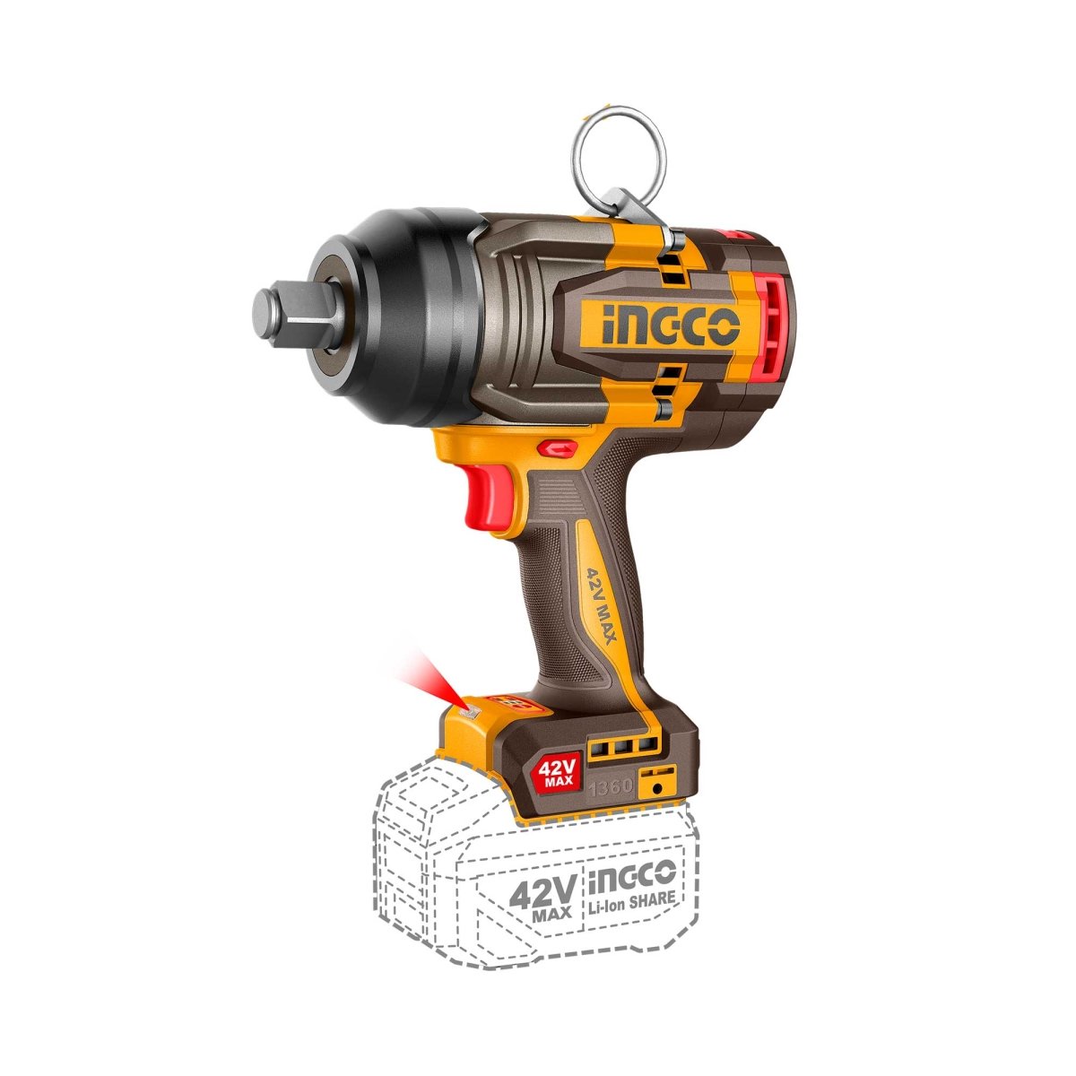 Llave De Impacto inalámbrica Ingco 42V 1350Nm 1800Rpm UCIWLI421362 - MARKEMSTORE - Llave de Impacto