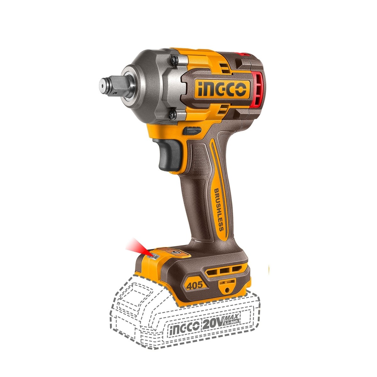 Llave De Impacto M1/2 20V 405Nm 2400Rpm Brushless INGCO Uciwli2045 - MARKEMSTORE - Llave de Impacto