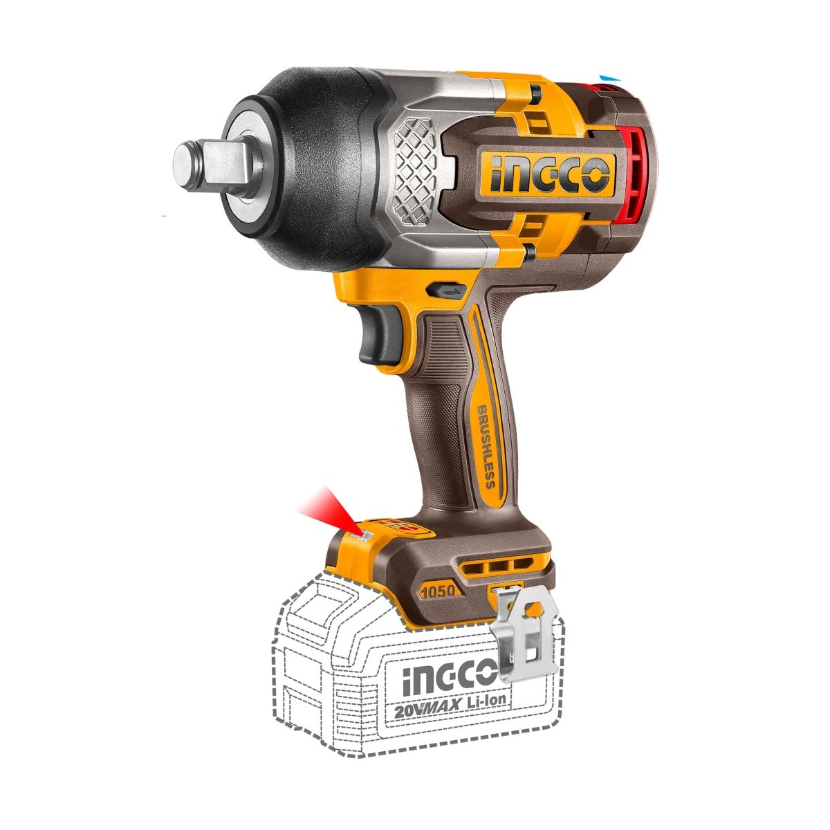 Llave De Impacto M3/4 20V 1050Nm 2100Rpm Brushless INGCO UCIWLI201056 - MARKEMSTORE - Llave de Impacto