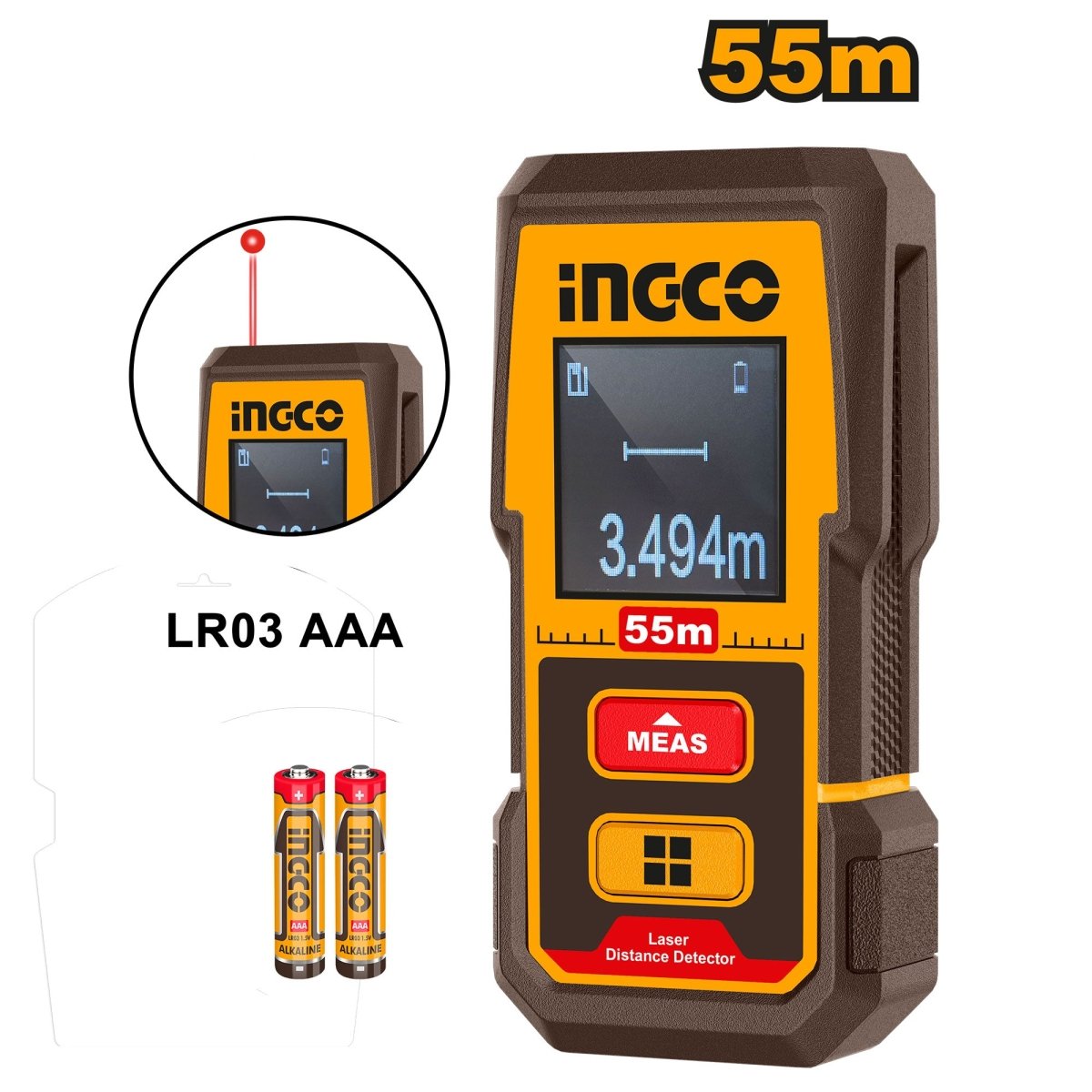 Medidor Láser de Distancia INGCO 55m ±2mm HLDD05086 - MARKEMSTORE - HERRAMIENTA PARA MEDICION