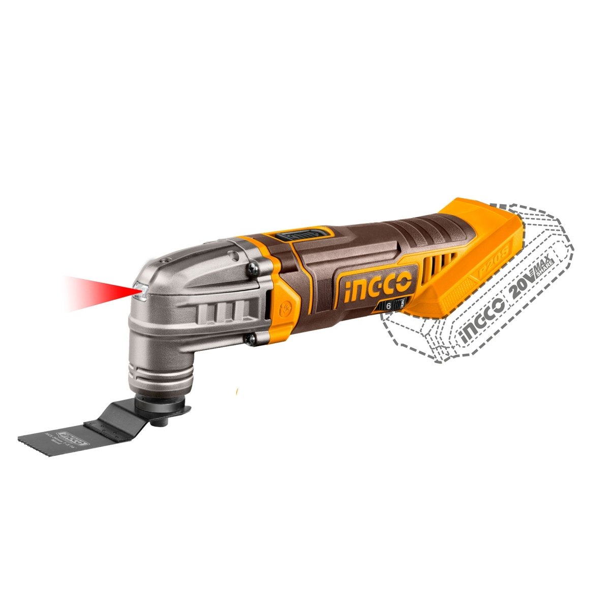 Multiherramienta Inalámbrica INGCO 20V 5000-20000RPM CMLI2022 - MARKEMSTORE - Esmeriles y Multiherramientas