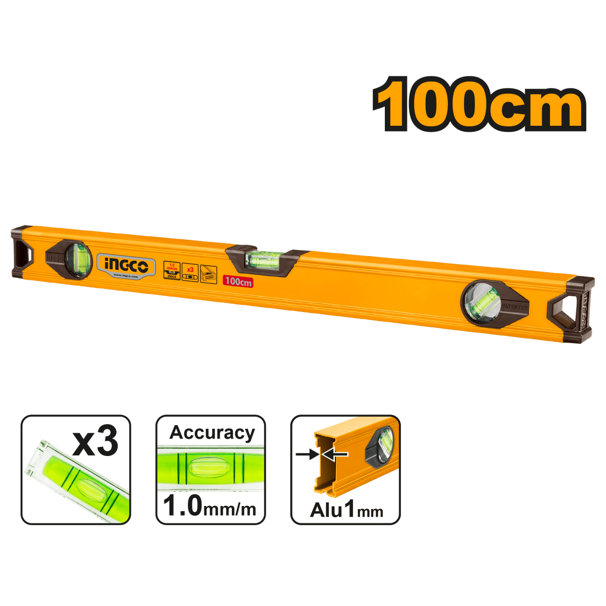 Nivel De Aluminio Spirit 100cms 1mm INGCO HSL18100 - MARKEMSTORE - 