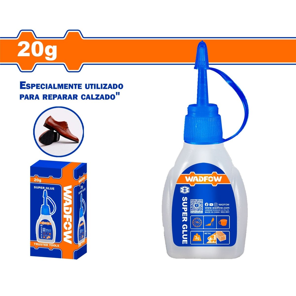 Pegante para Zapatos WADFOW 20g Transparente Pegamento Rápido WGX1523 - MARKEMSTORE - Siliconas y Sellantes