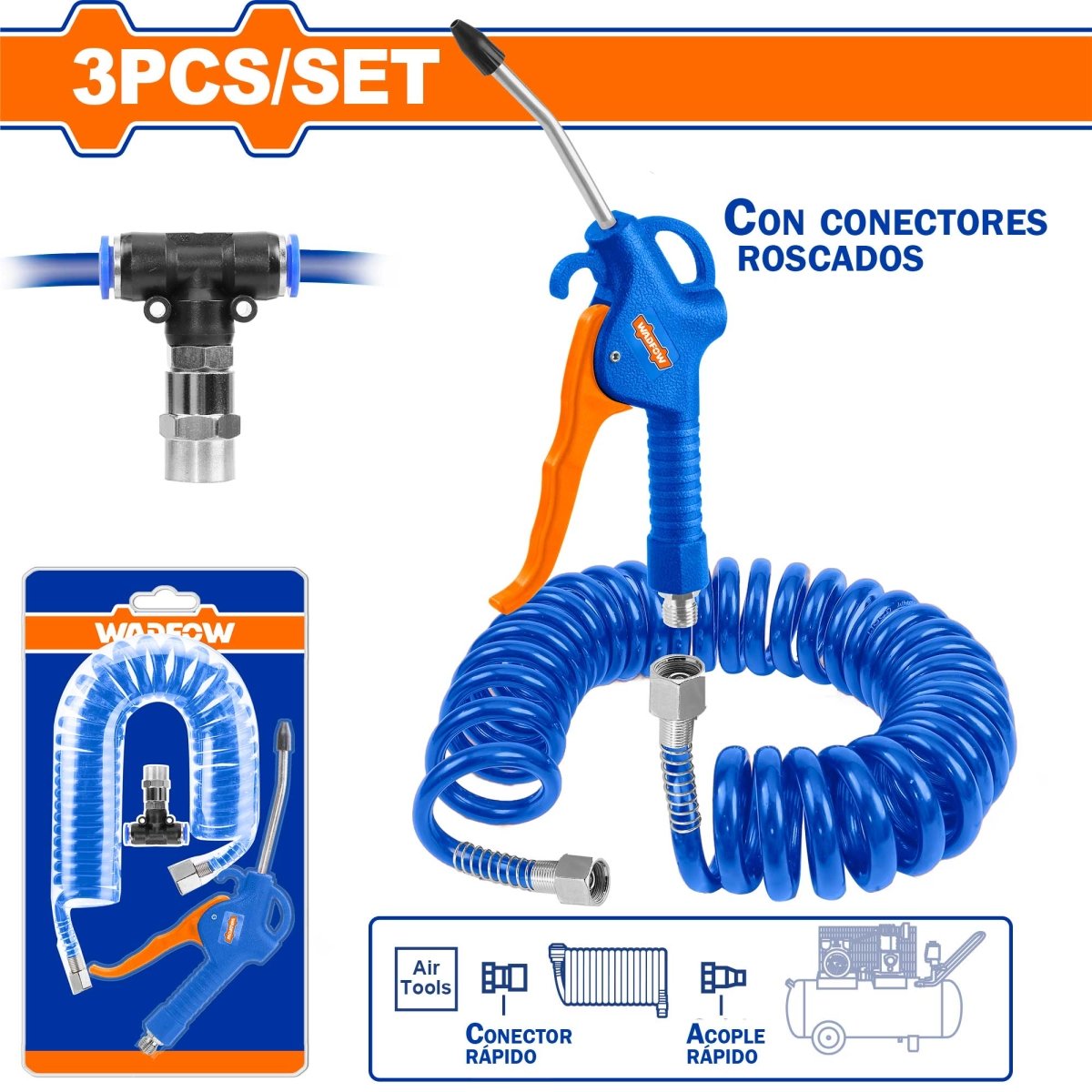 Pistola De Aire Comprimido Manguera 4,5Mts X 8Mm Wadfow WNC1531 - MARKEMSTORE -