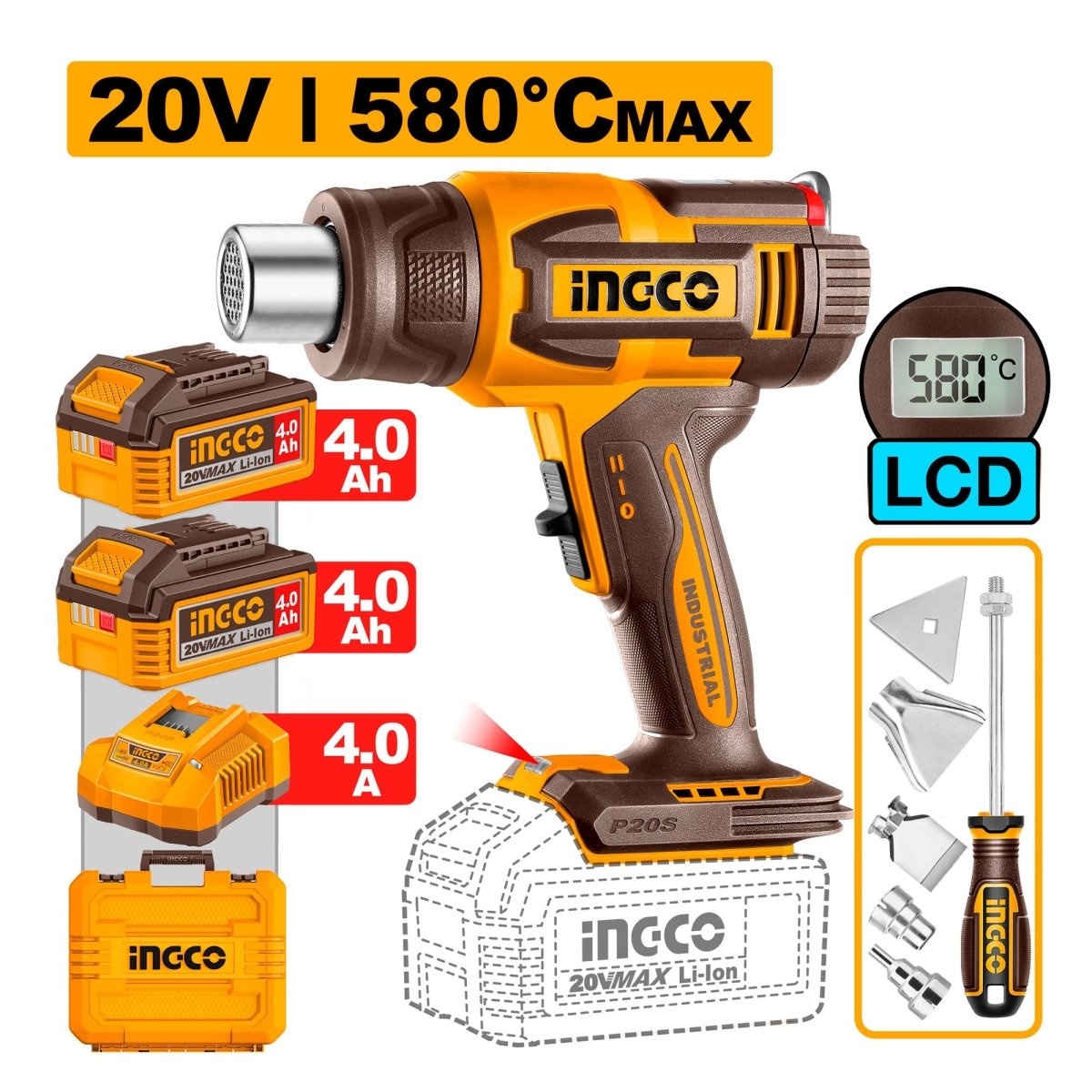 Pistola De Calor inalámbrica 20V 30-300 /30-580°C Uhgli20582 - MARKEMSTORE - Pistolas y Sopladores