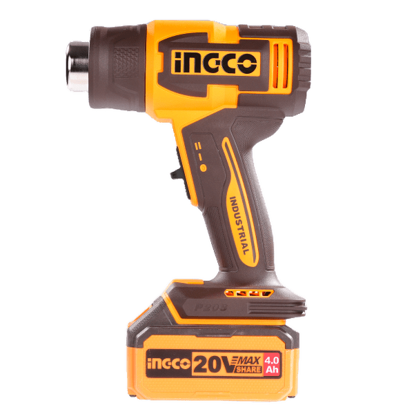 Pistola de Calor Inalámbrica INGCO 20V 300/550°C + Batería 4Ah, Cargador y Accesorios UHGLI20065 - MARKEMSTORE - Pistolas y Sopladores