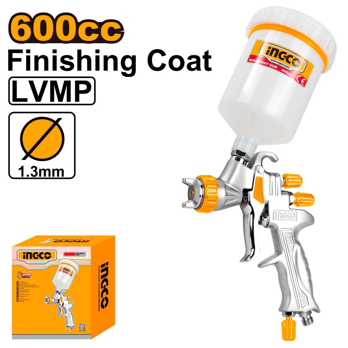 Pistola De Pintar De Baja Para Acabados 600Cc Boq1.4mm Ingco ASG1065 - MARKEMSTORE - Pistolas y Sopladores