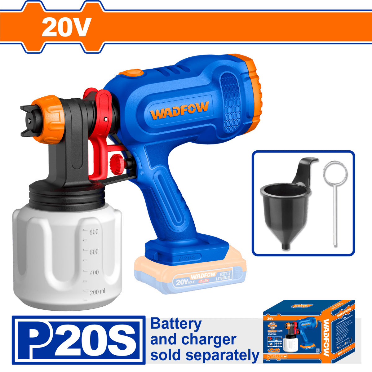Pistola Pintar Inalambrica 20V Cap 800Ml WADFOW WSU3066 - MARKEMSTORE - 