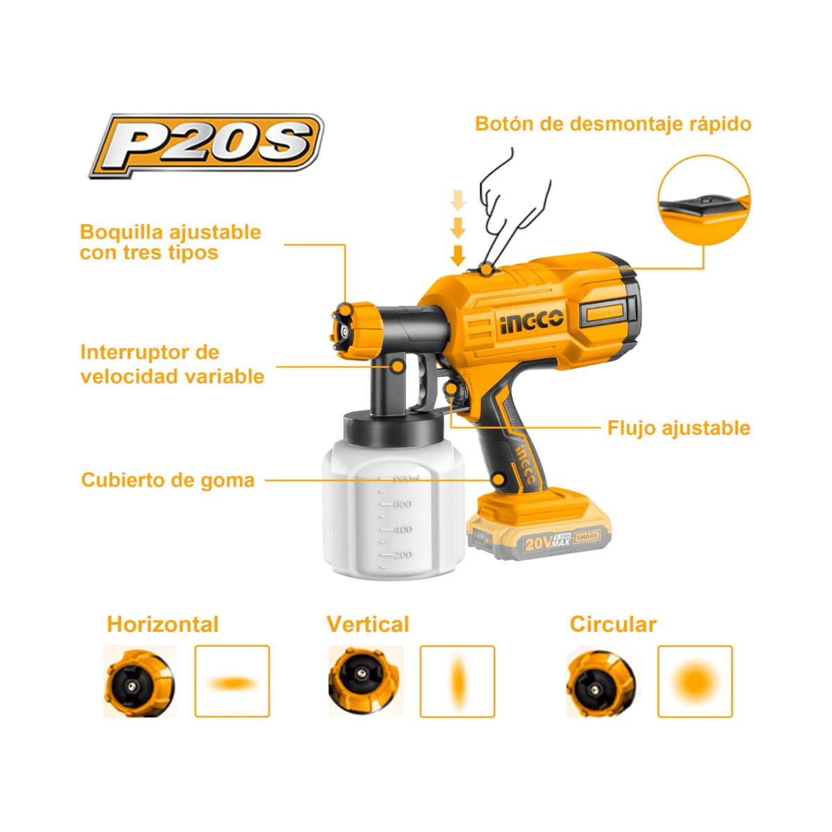 Pistolas para Pintar 20V INGCO CSGLI2001 - MARKEMSTORE - Pistolas y Sopladores