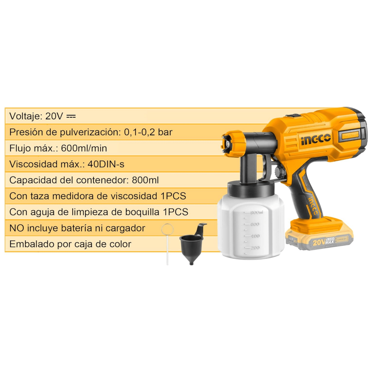 Pistolas para Pintar 20V INGCO CSGLI2001 - MARKEMSTORE - Pistolas y Sopladores