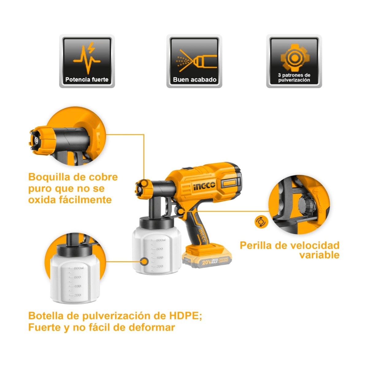 Pistolas para Pintar 20V INGCO CSGLI2001 - MARKEMSTORE - Pistolas y Sopladores