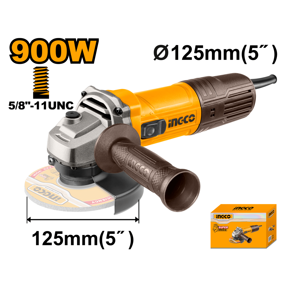 Pulidora Angular 5" 60Hz 900W 12000Rpm INGCO UAG90028 - MARKEMSTORE - 