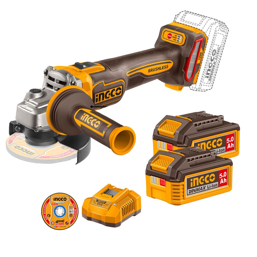 Pulidora INGCO 20V 4 - 1/2" 9000RPM + Discos de Corte UCAGLI2120252 - MARKEMSTORE - Pulidoras