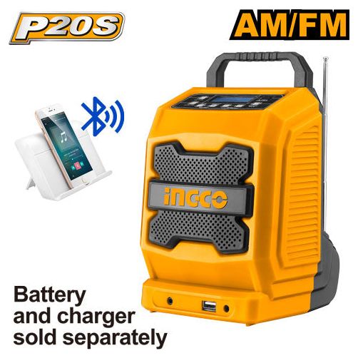 Radio Inalambrico Ionlitio 20V Con Puerto Usb Bluetooth Frecuencia Am Fm Ingco CJRLI2001 - MARKEMSTORE - 