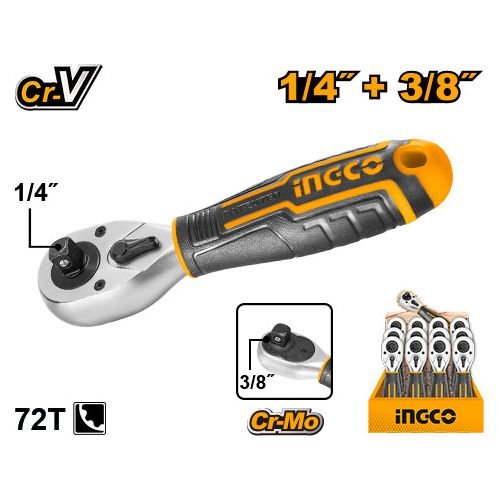 Ratchet 1/4 - 3/8 72T Crv Largo 140Mm Ingco HRTH081438 - MARKEMSTORE - 