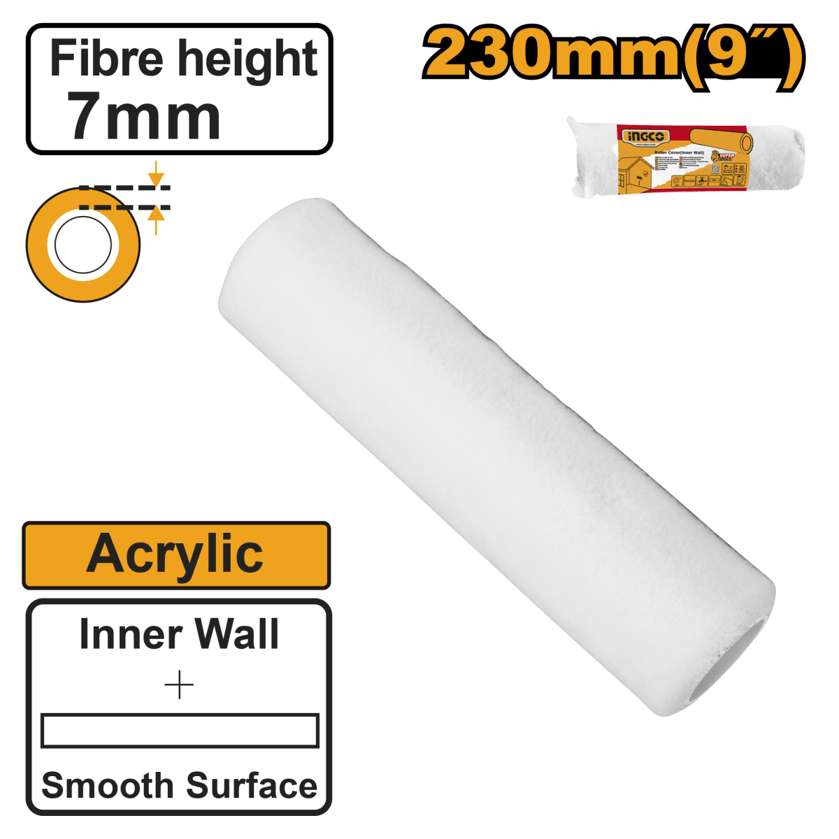 Repuesto Cubierta Rodillo Acrilico 9 Para Interiores INGCO HRC0523007 - MARKEMSTORE - Rodillos