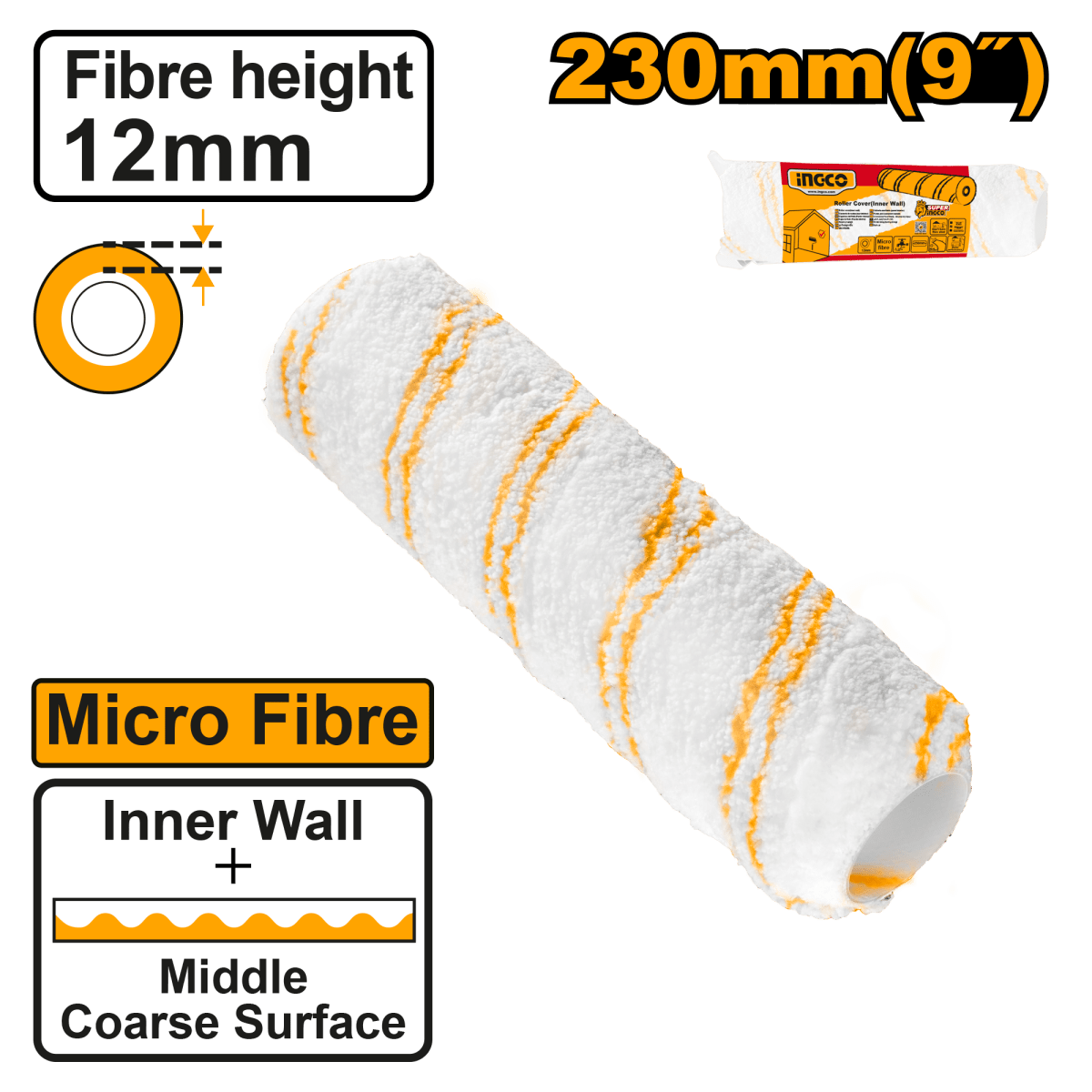 Repuesto Cubierta Rodillo Micro Fibra 9 Para Interiores INGCO HRC3323012 - MARKEMSTORE - 