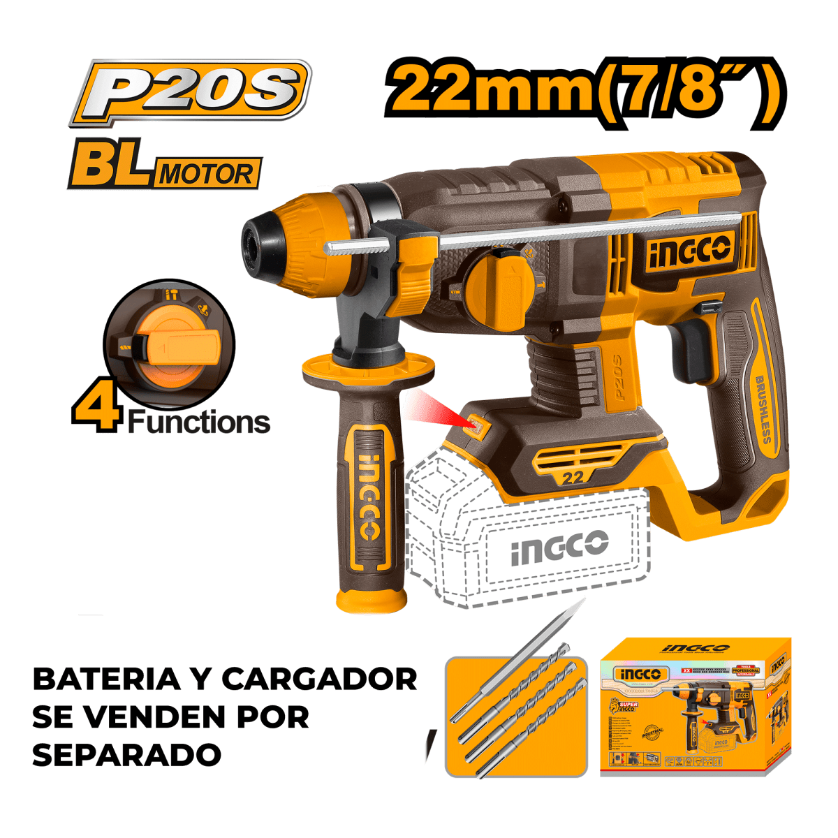 Rotomartillo 20V Ingco CRHLI21228 - MARKEMSTORE - Rotomartillos