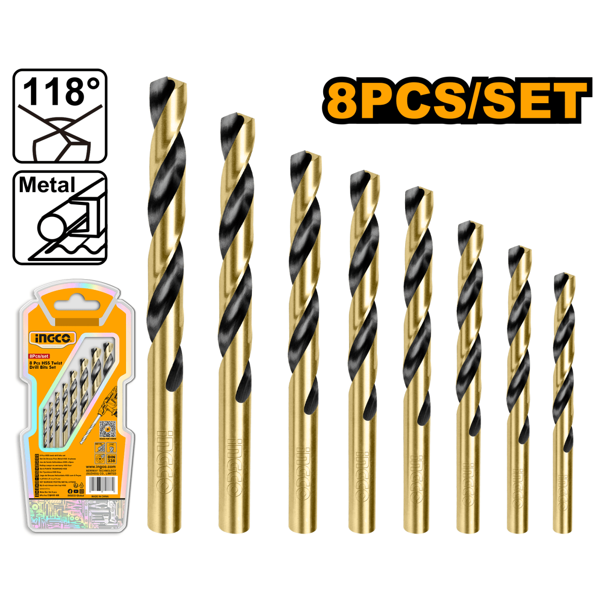 Set Broca Hss 8Pcs INGCO UAKDB0801 - MARKEMSTORE - Accesorios para Taladro