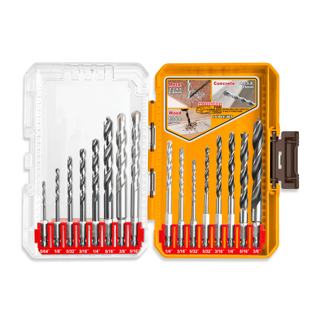 Set Brocas Para Metal/Madera/Concreto 16 Pcs Uakdl11608 - MARKEMSTORE - Brocas