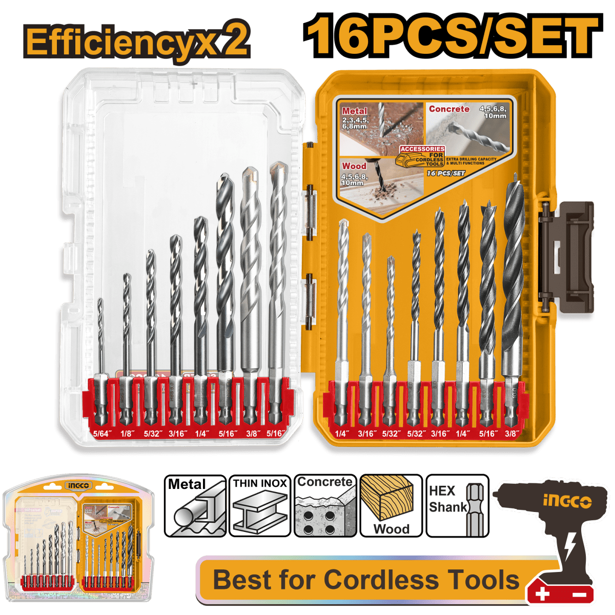 Set Brocas Para Metal/Madera/Concreto 16 Pcs Uakdl11608 - MARKEMSTORE - Brocas