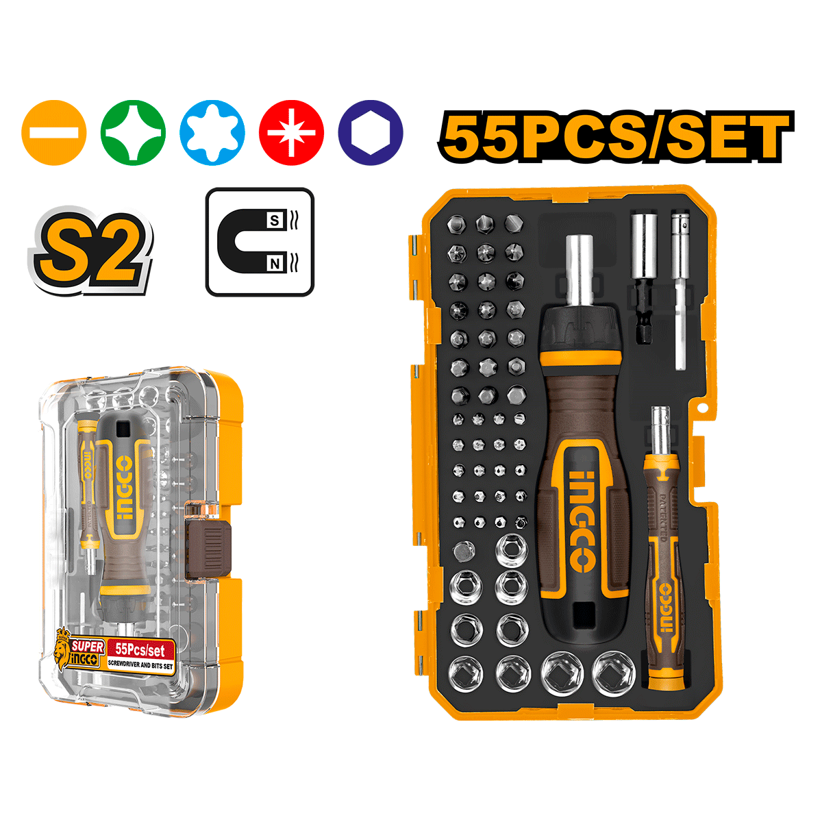 Set Destornillador INGCO 55 Piezas HKSDB0558 - MARKEMSTORE - Destornillador