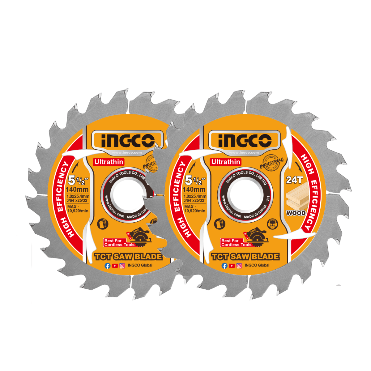 Set Disco Sierra Madera 5 - 1/2 24D 2 Pcs INGCO TSB1403 - MARKEMSTORE - Accesorios para Sierra